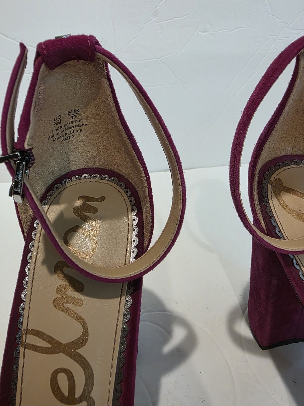 Sam Edelman Fuchsia Suede Block Heel Sandals with Ankle Strap Size 9 Yaro - Picture 11 of 12